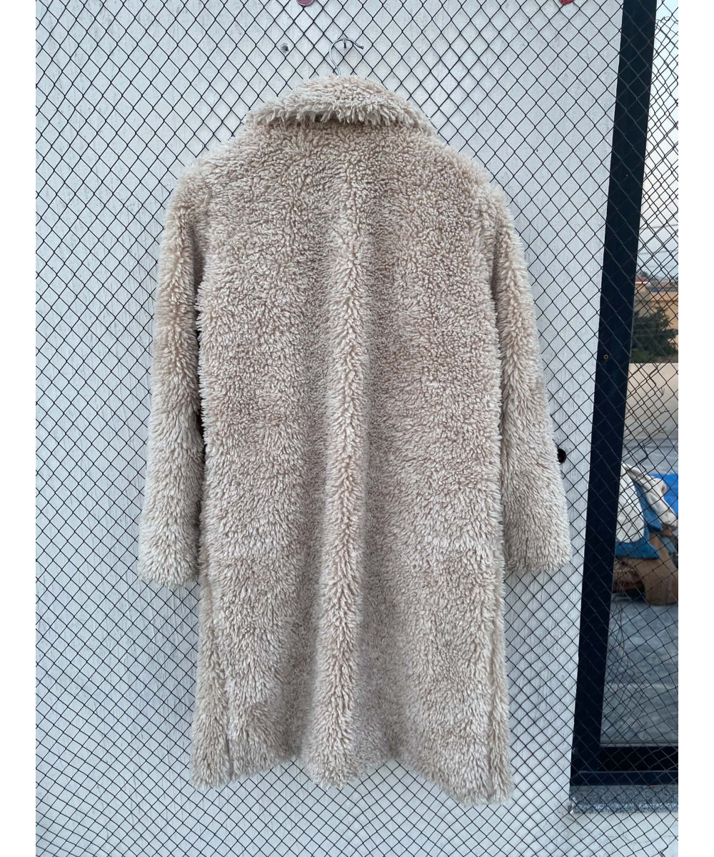 Beige, long, teddy coat