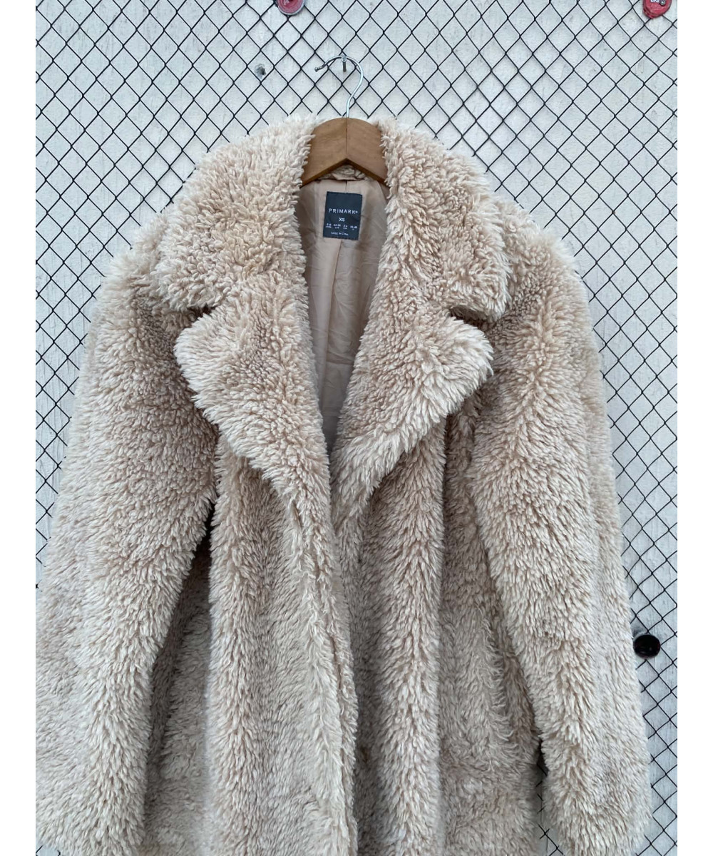 Beige, long, teddy coat