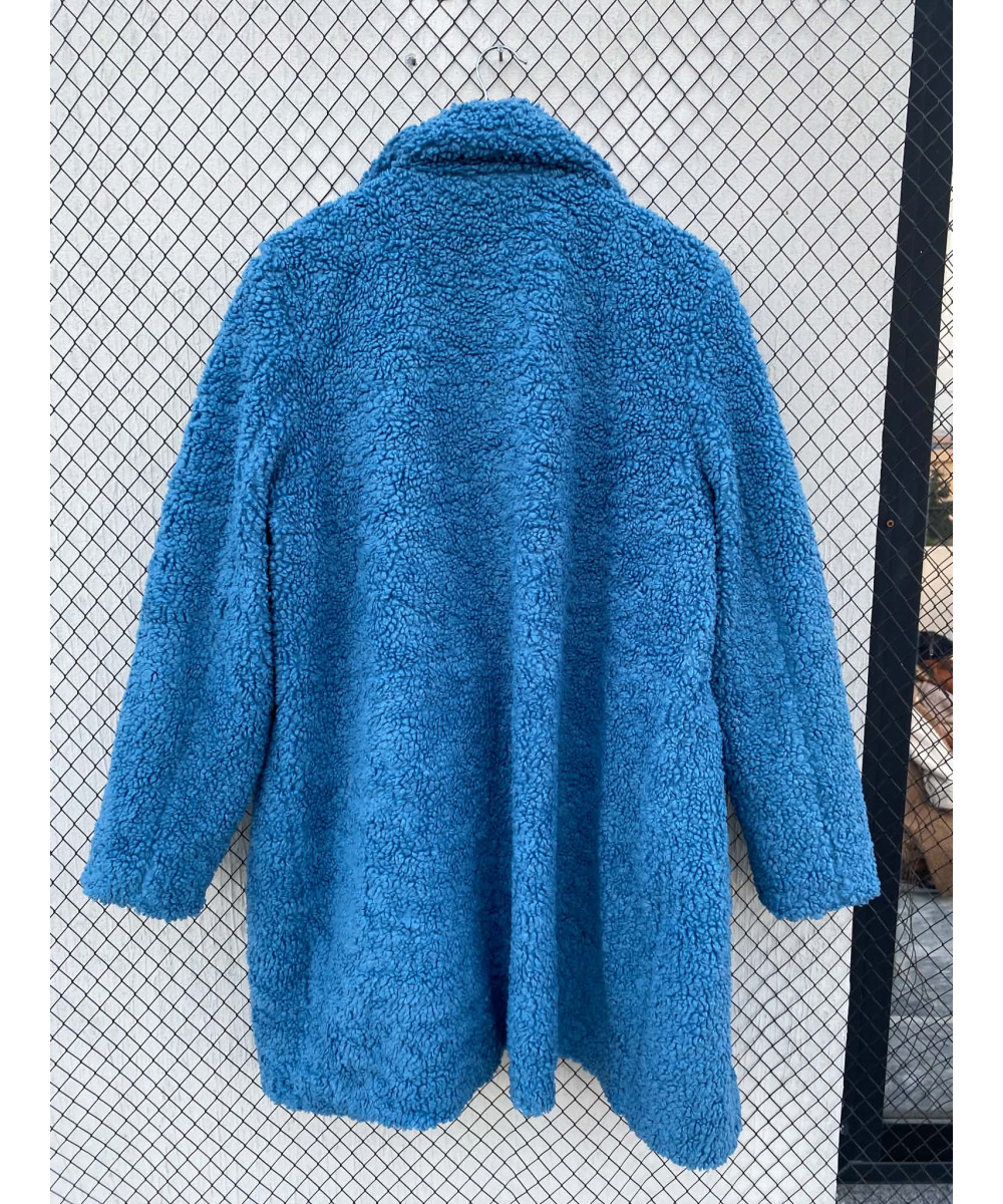 Blue, long, teddy coat