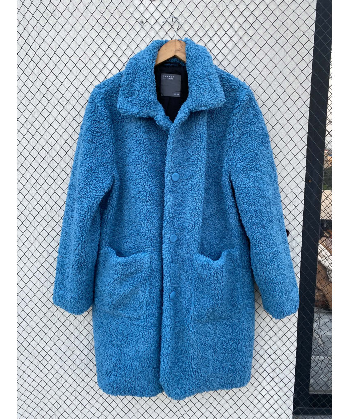 Blue, long, teddy coat