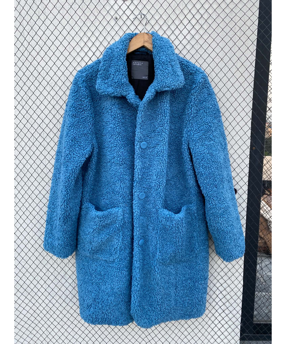 Blue, long, teddy coat