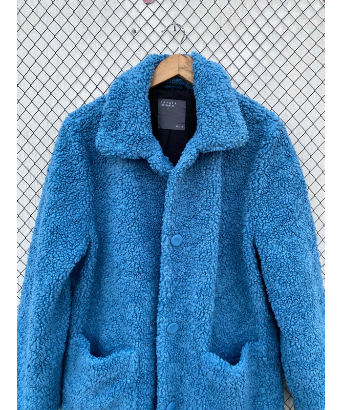 Blue, long, teddy coat