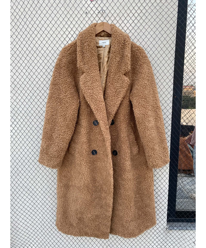 Brown, long, teddy coat