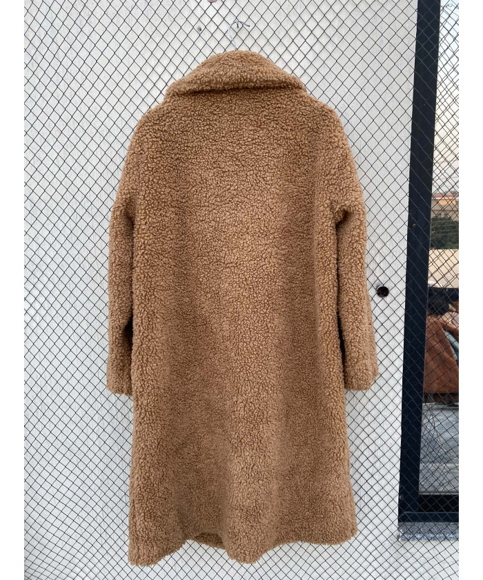 Brown, long, teddy coat