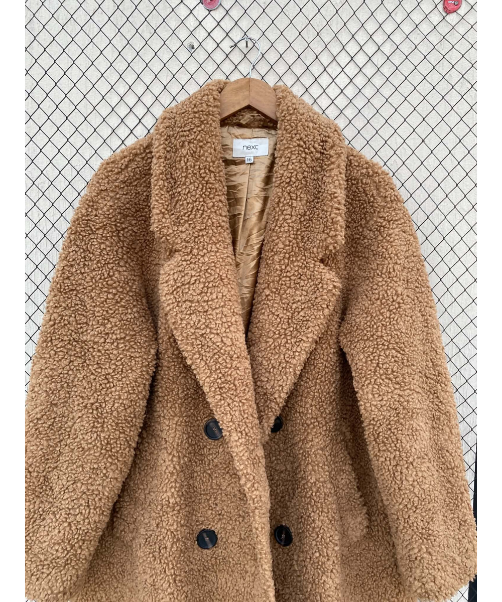 Brown, long, teddy coat