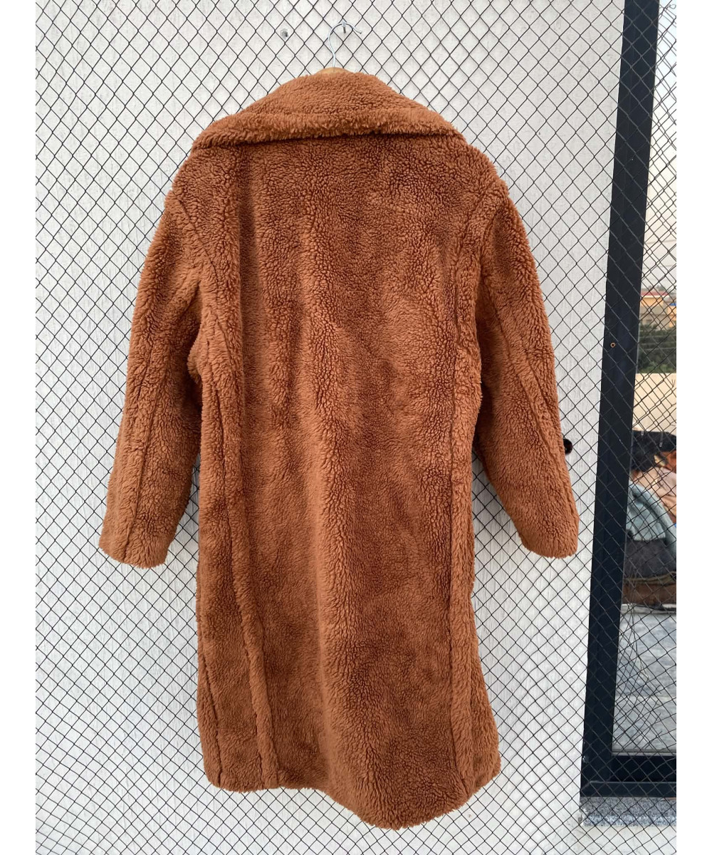 Rust brown-colored, long, teddy coat