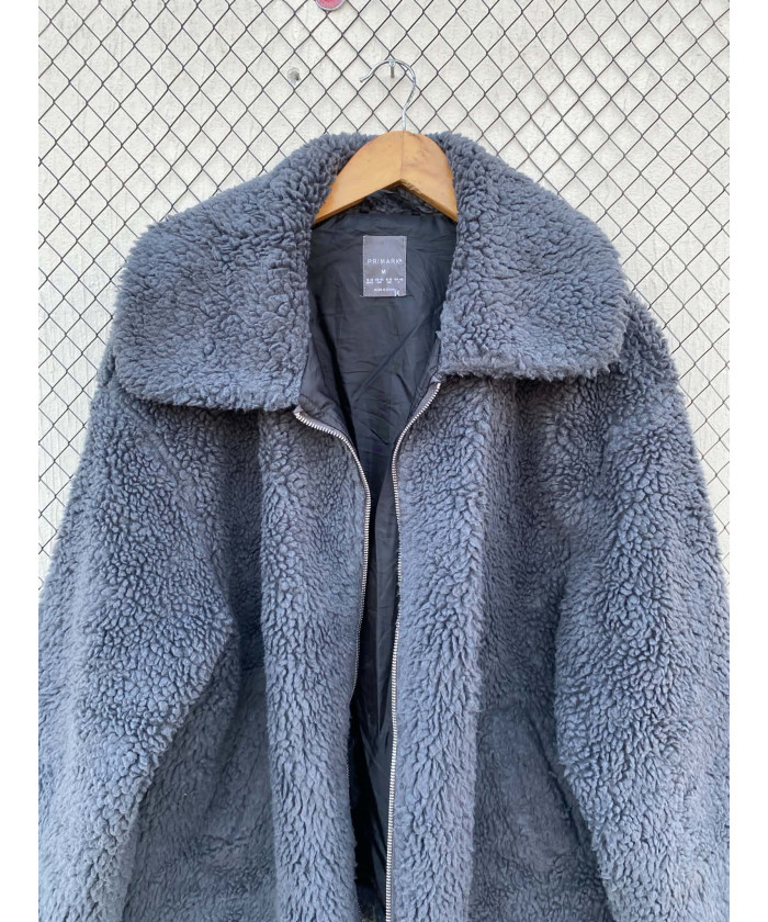 Dark gray, teddy, zipper jacket