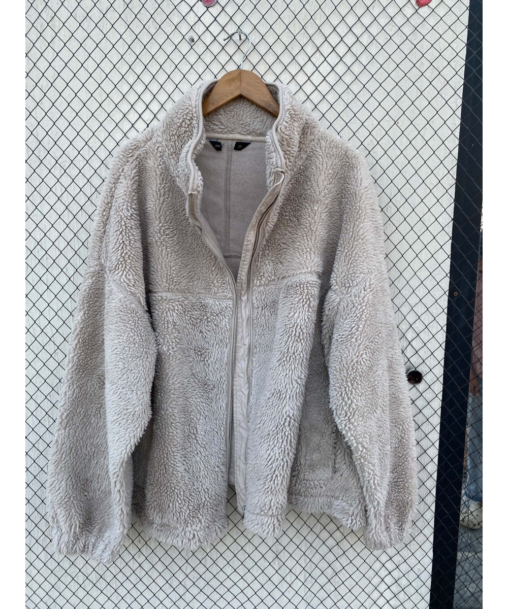 Beige, teddy, oversized, zipper jacket