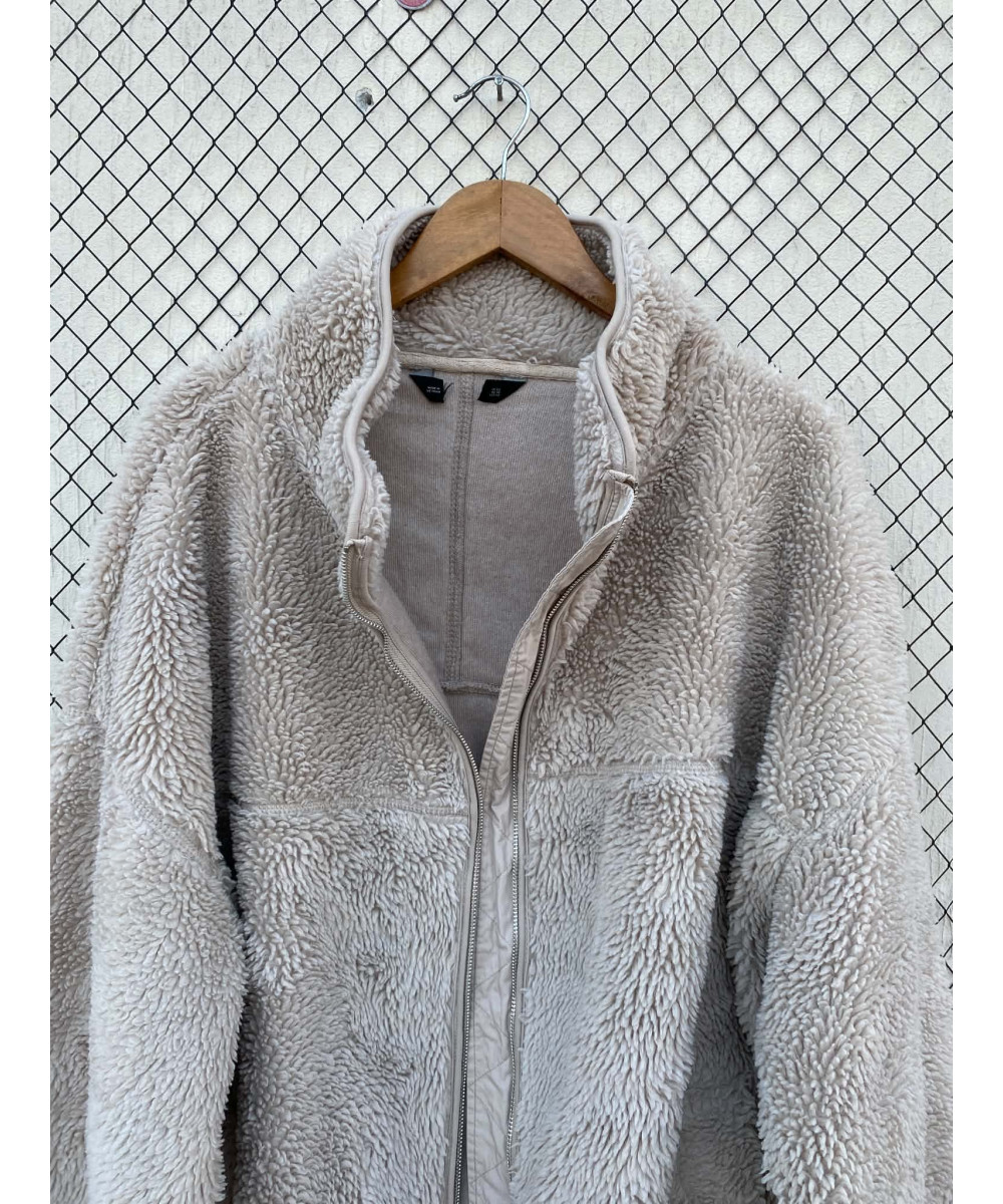 Beige, teddy, oversized, zipper jacket