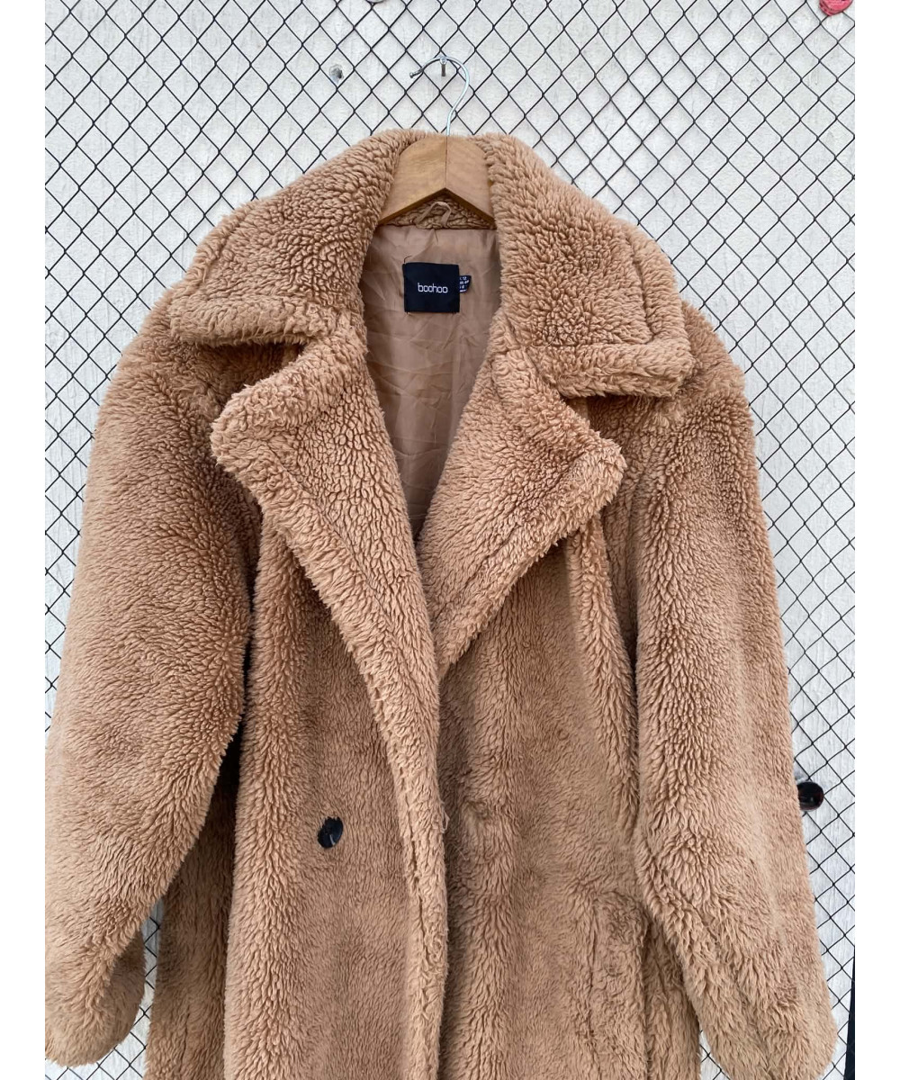 Amber brown-colored, long, teddy coat
