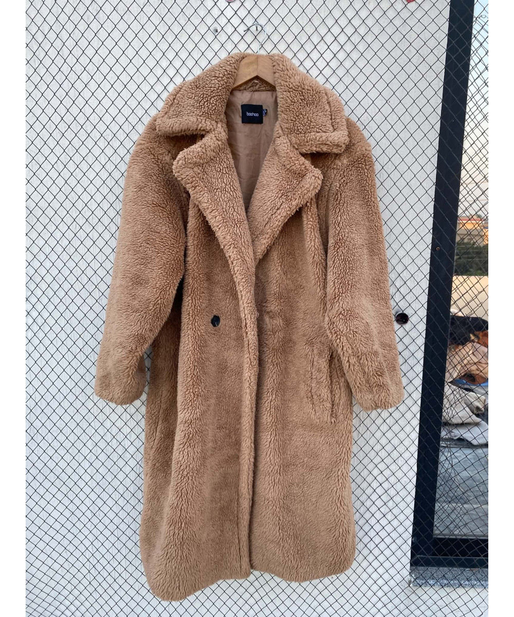 Amber brown-colored, long, teddy coat