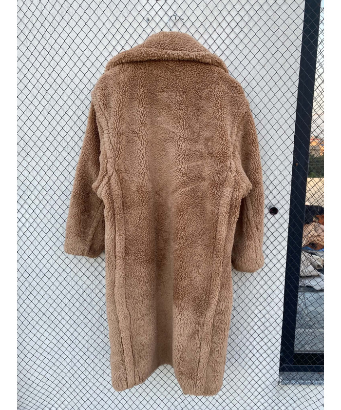 Amber brown-colored, long, teddy coat