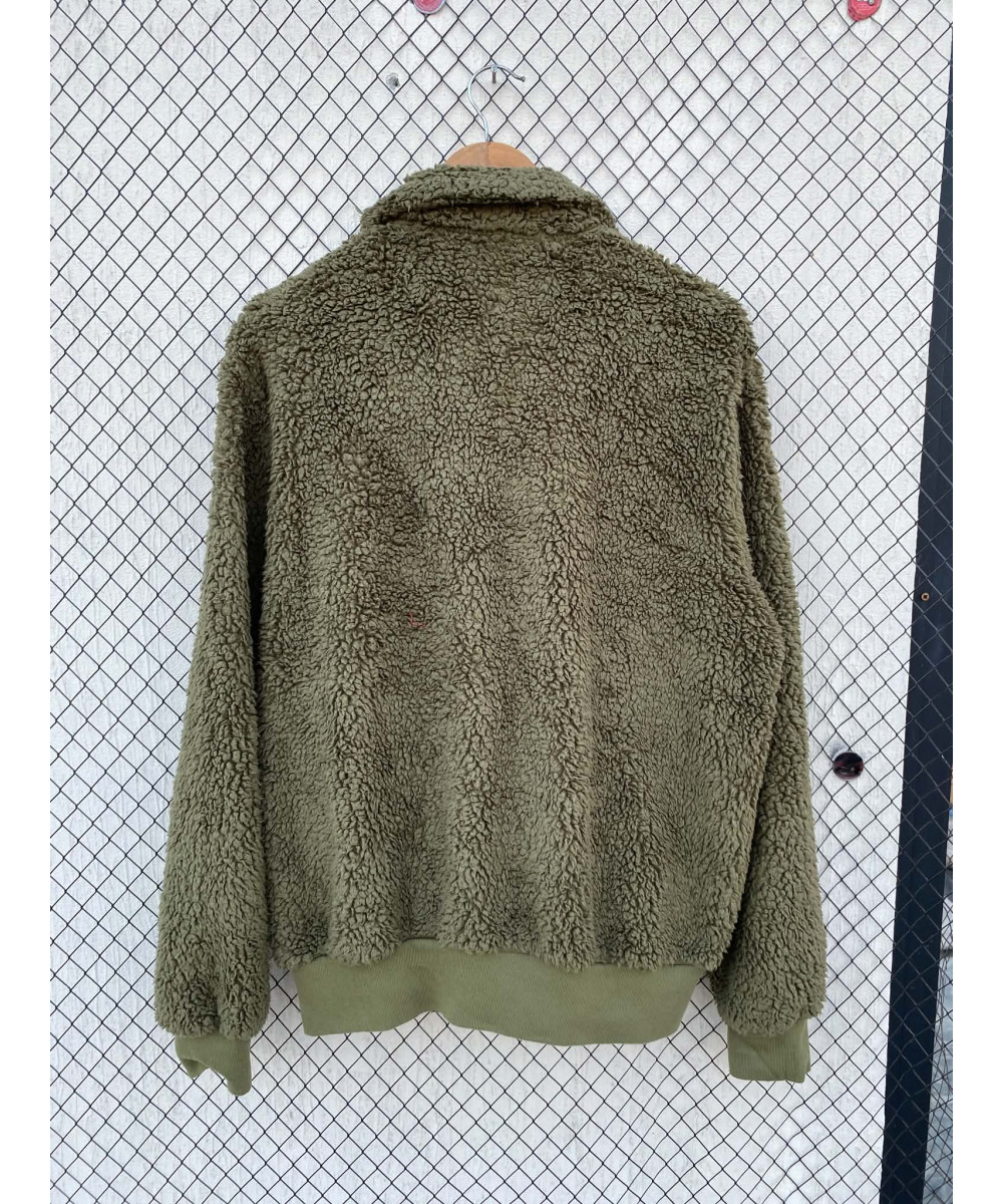 Green, teddy, oversized, zipper jacket