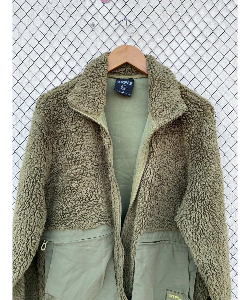 Green, teddy, oversized, zipper jacket