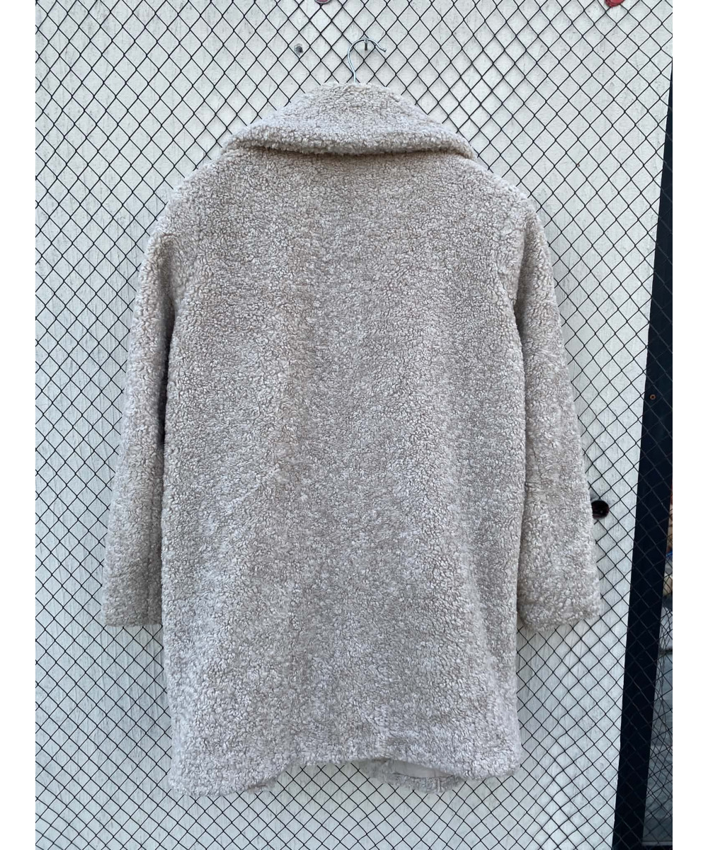 Off-white colored, long, teddy coat