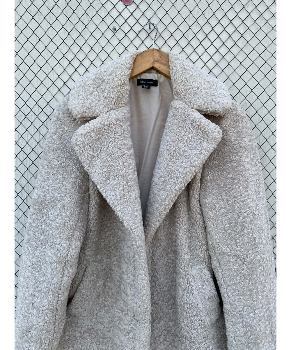 Off-white colored, long, teddy coat