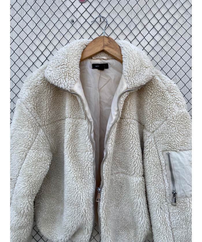 Cream-colored, teddy, zipper jacket