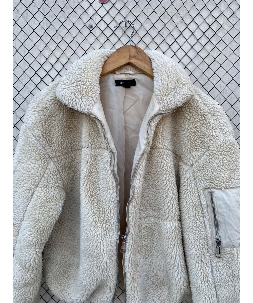Cream-colored, teddy, zipper jacket