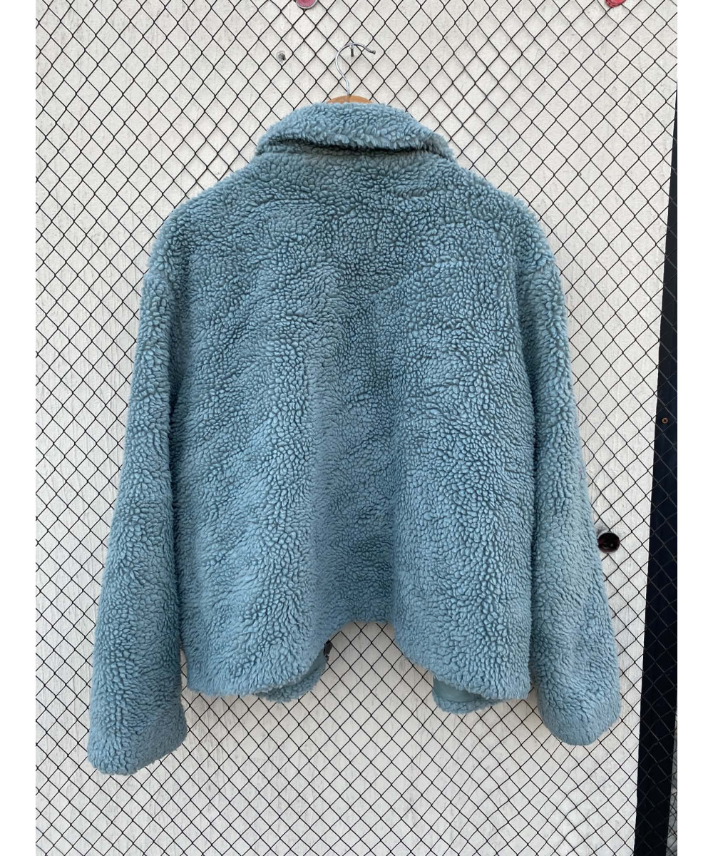 Green, teddy, zipper jacket