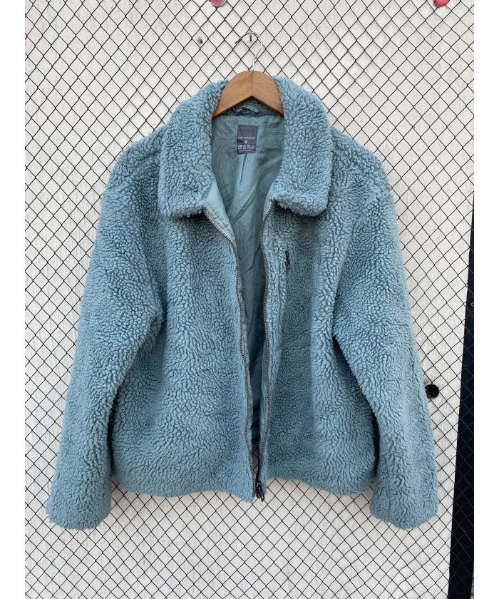 Green, teddy, zipper jacket