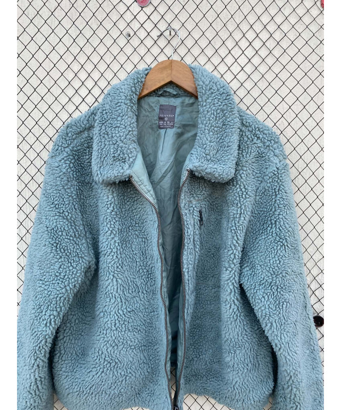 Green, teddy, zipper jacket