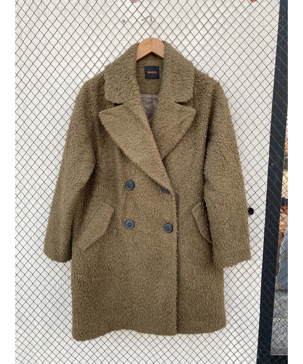 Olive green-colored, boucle coat