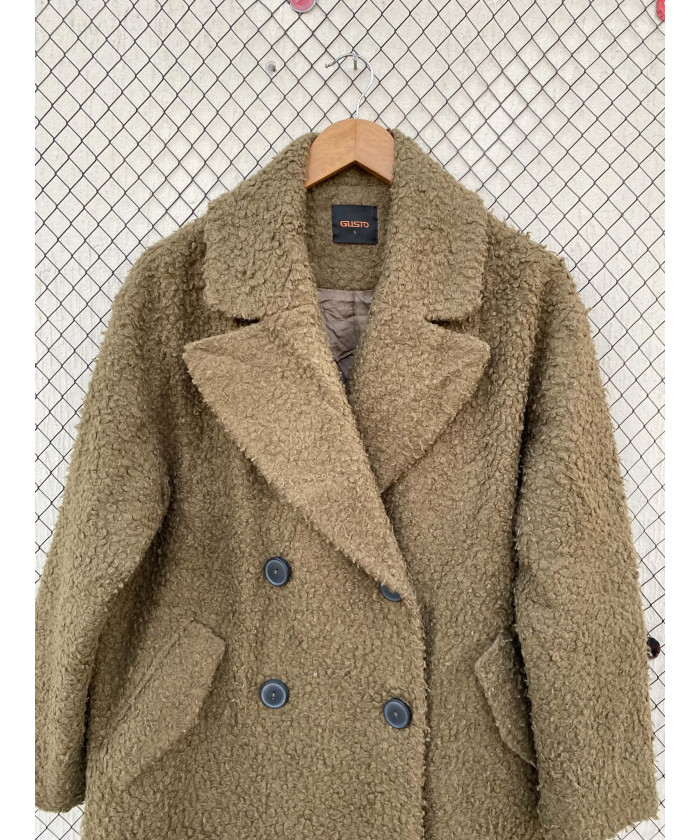 Olive green-colored, boucle coat