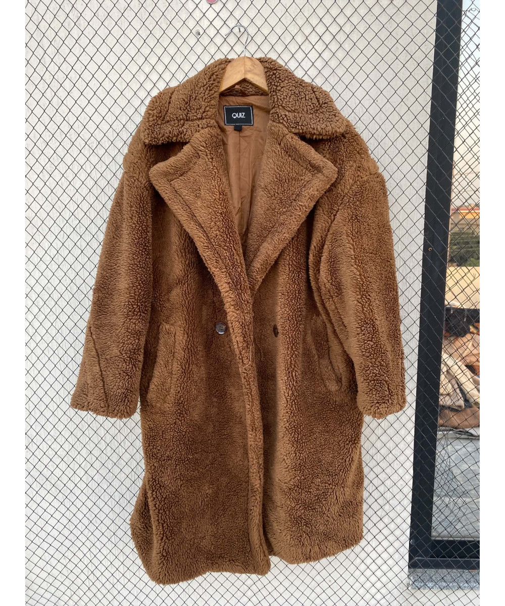 Brown, long, teddy coat