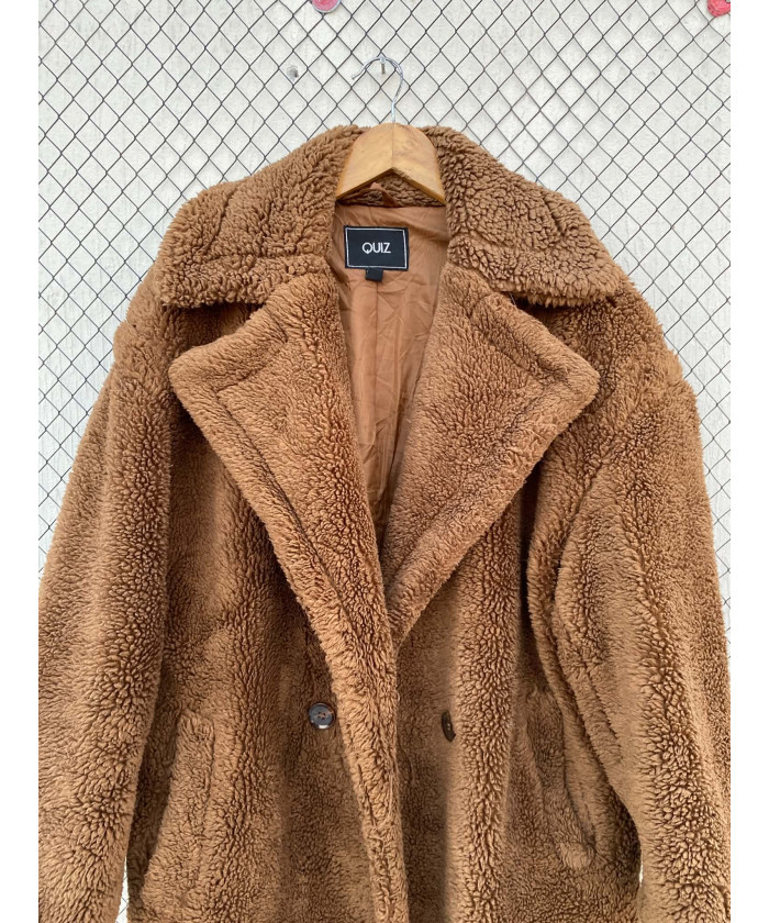 Brown, long, teddy coat