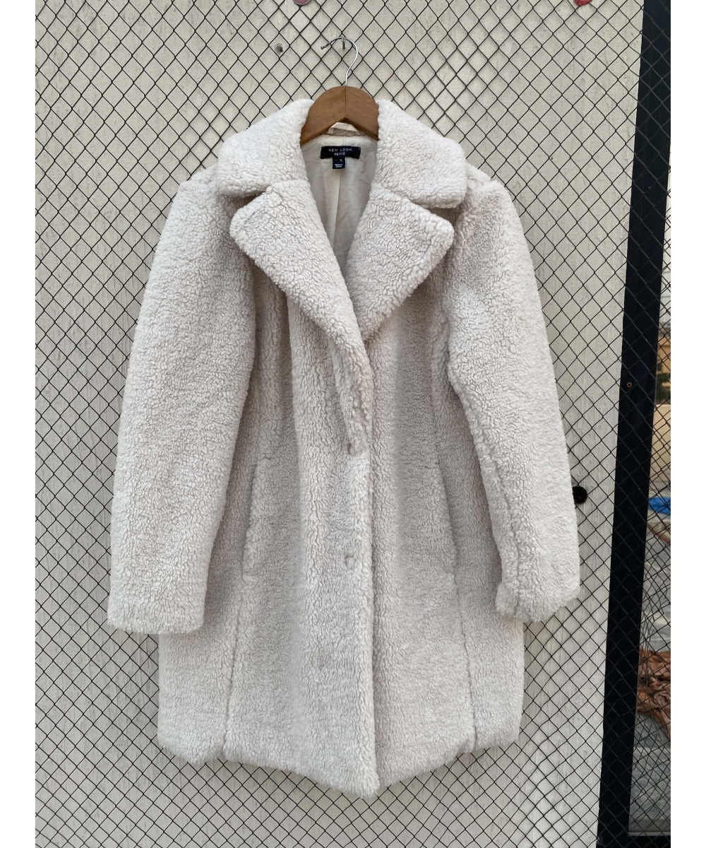 Off-white colored, mid-lengthed, teddy coat