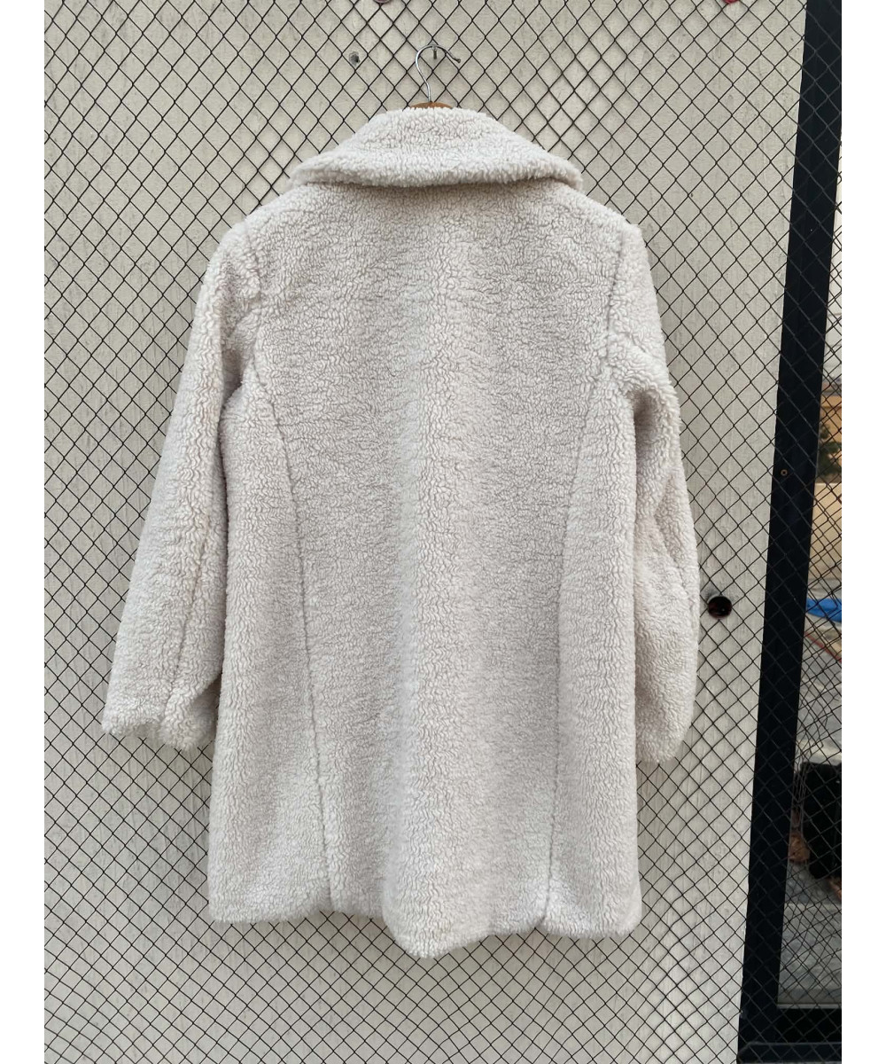 Off-white colored, mid-lengthed, teddy coat