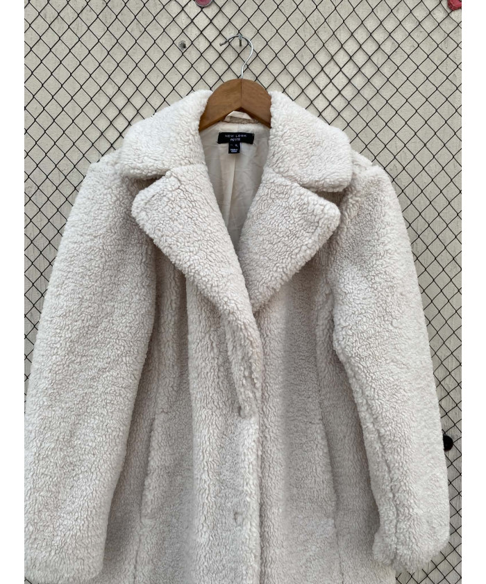 Off-white colored, mid-lengthed, teddy coat