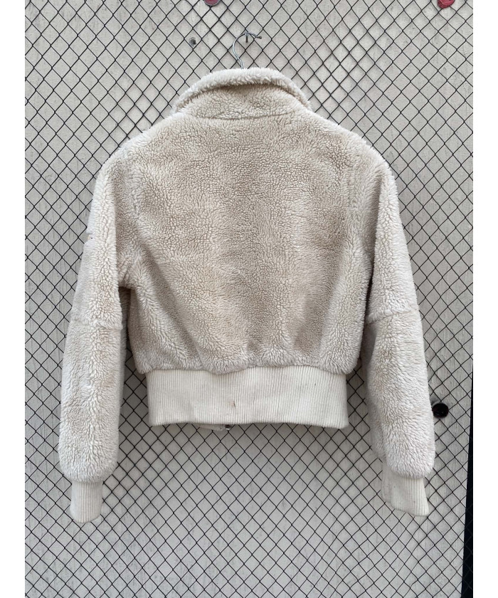 Off-white colored, crop, teddy jacket