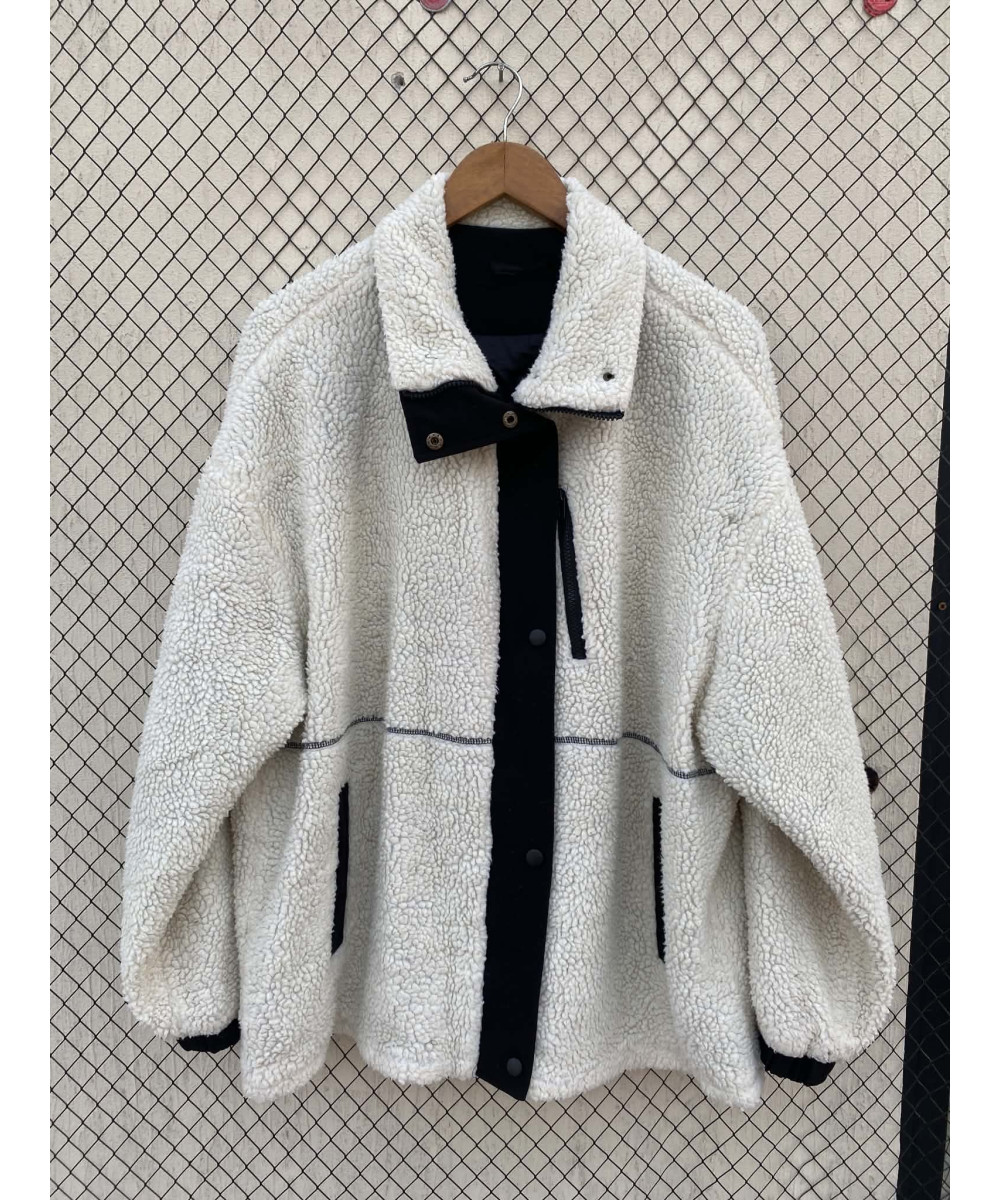 White, oversized, teddy, zipper jacket