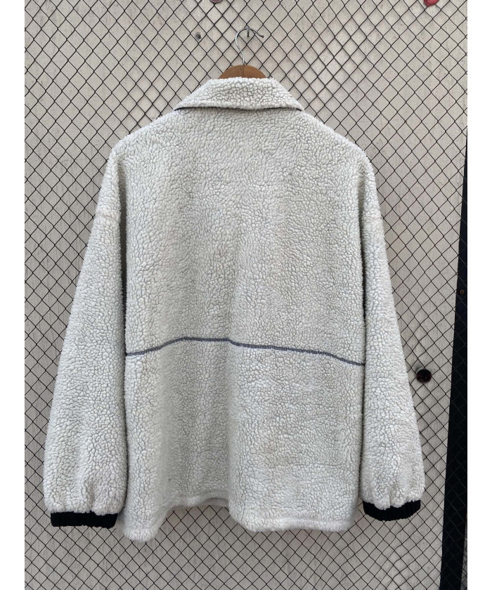 White, oversized, teddy, zipper jacket