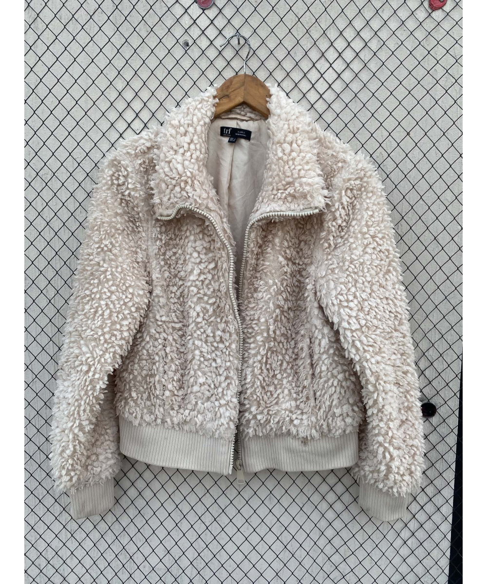 Cream-colored, faux fur, zipper jacket