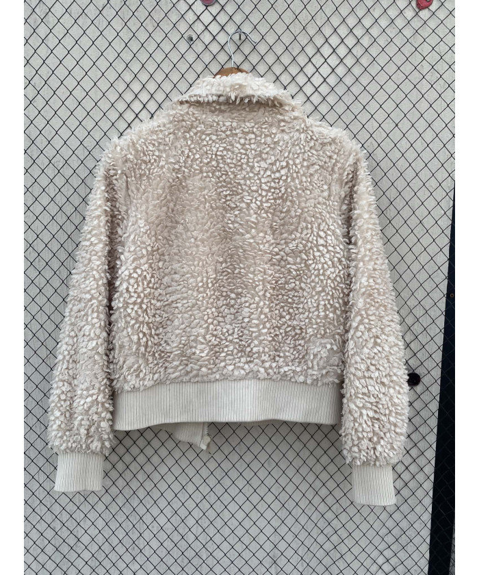 Cream-colored, faux fur, zipper jacket