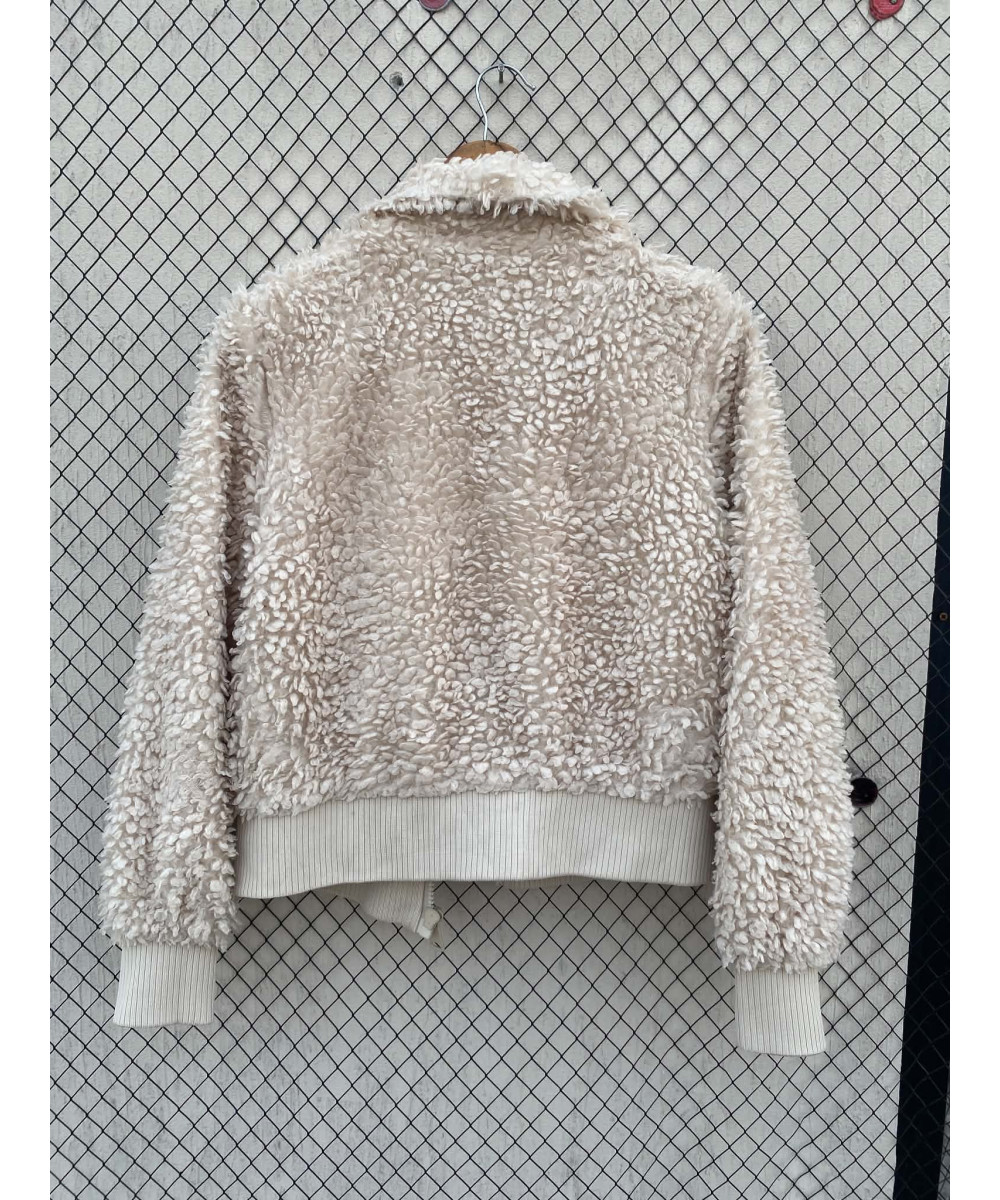 Cream-colored, faux fur, zipper jacket