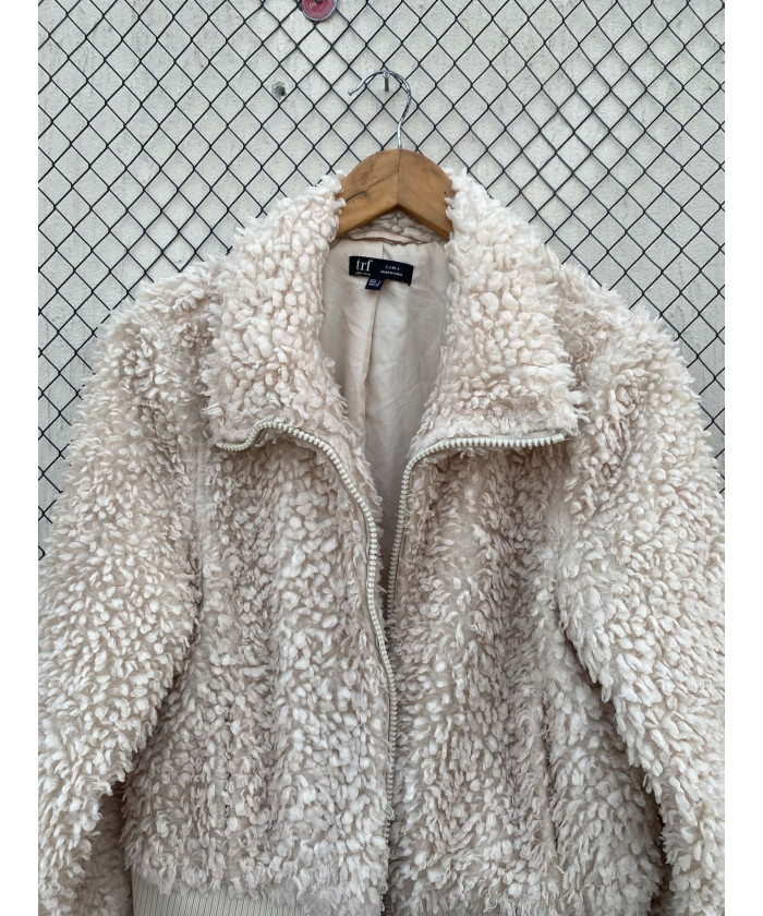 Cream-colored, faux fur, zipper jacket