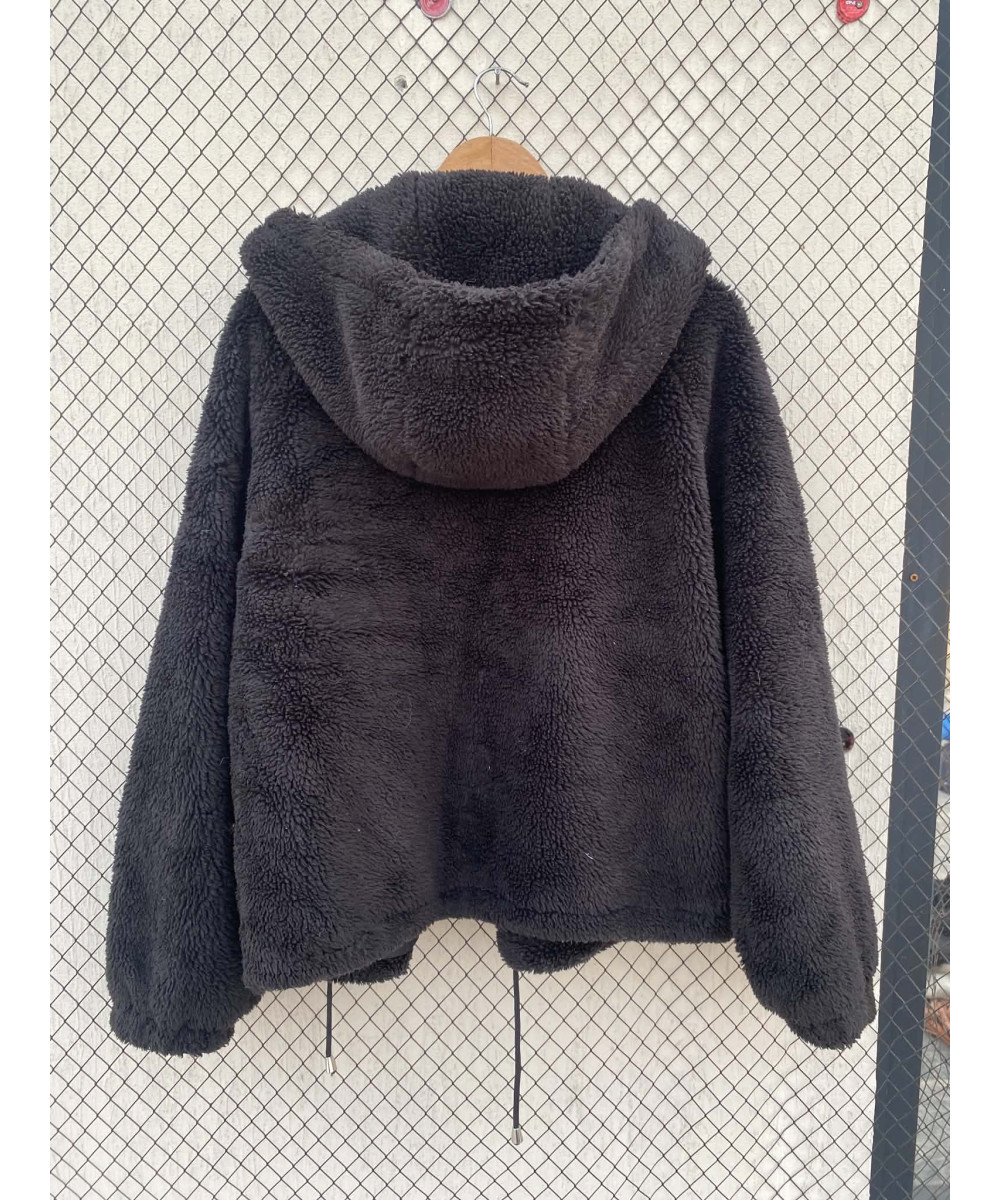 Black, teddy, hooded, zipper jacket