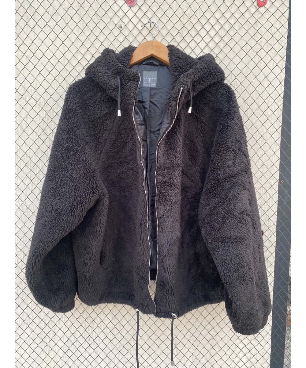 Black, teddy, hooded, zipper jacket