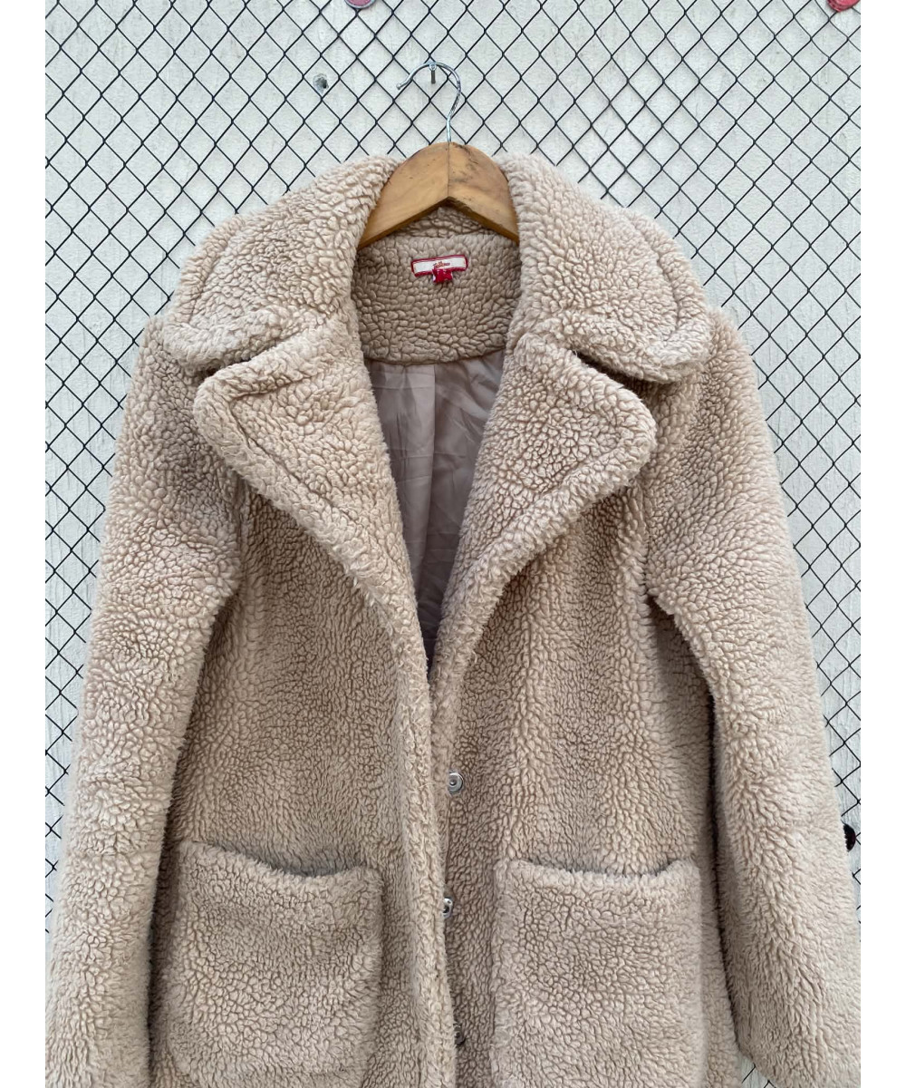Beige, long, teddy coat