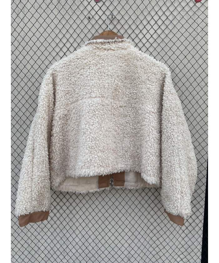 Beige, teddy, button-up jacket