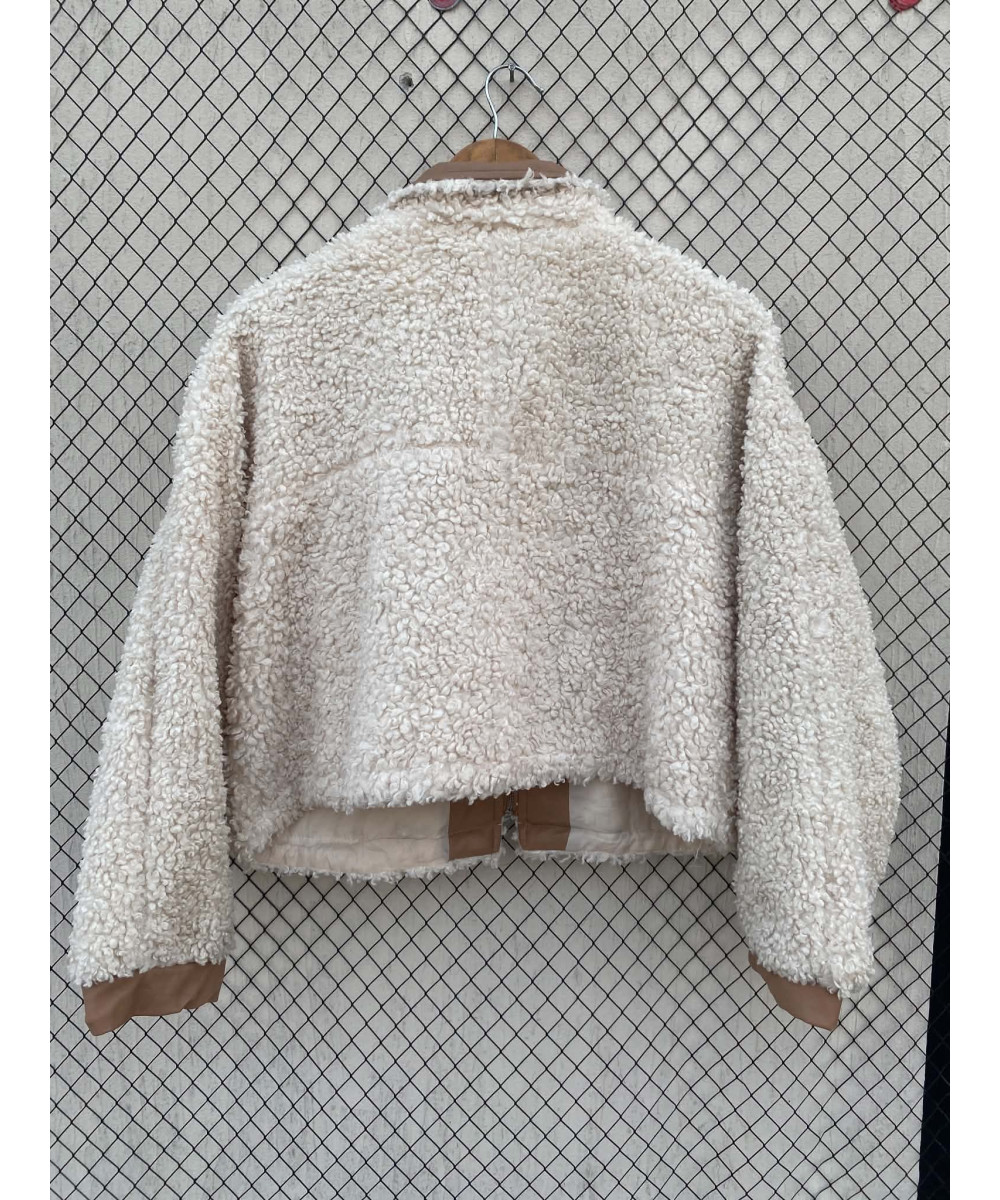 Beige, teddy, button-up jacket