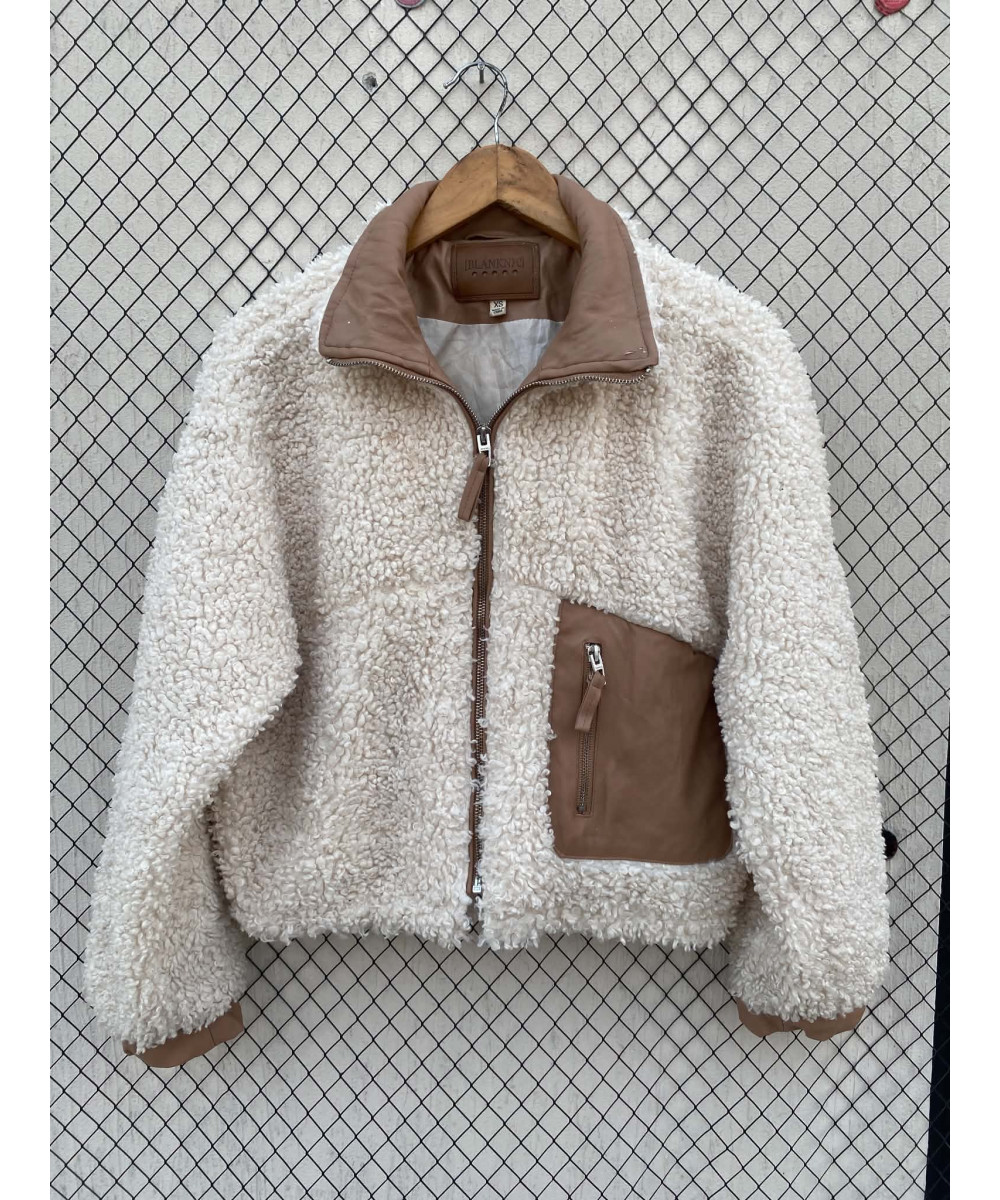 Beige, teddy, button-up jacket
