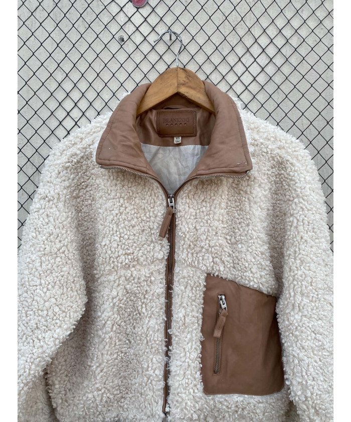 Beige, teddy, button-up jacket