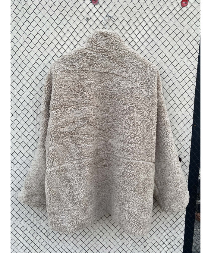 Beige, teddy, oversized, zipper jacket