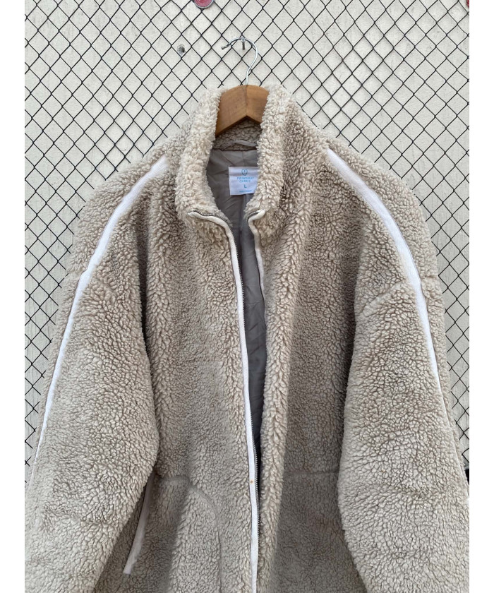 Beige, teddy, oversized, zipper jacket