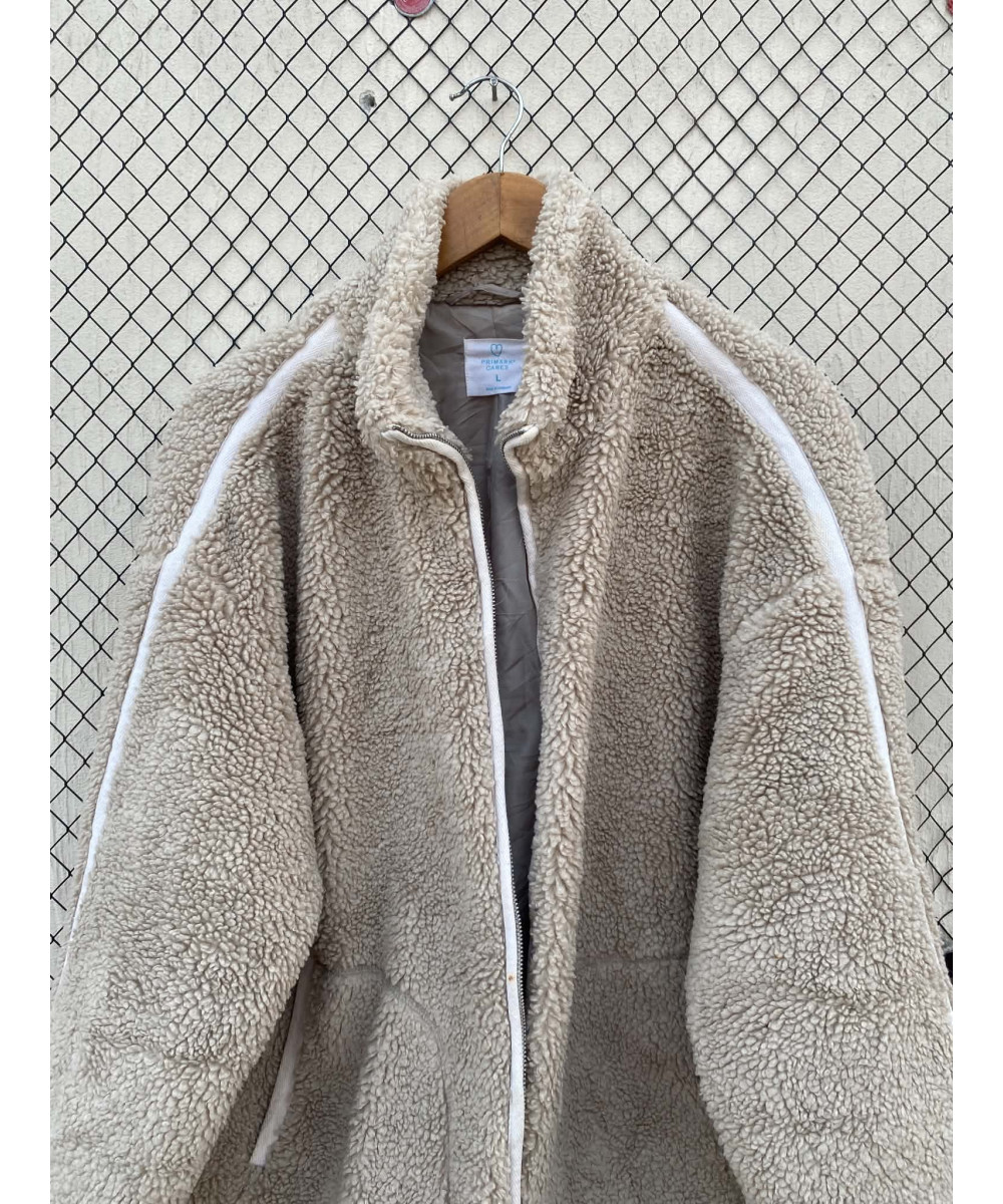 Beige, teddy, oversized, zipper jacket