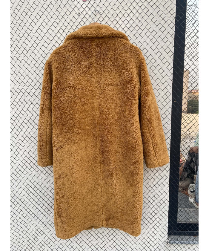 Mustard colored, long, teddy jacket
